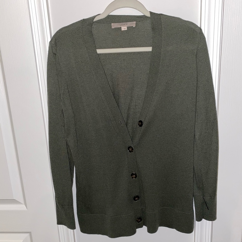 Loft Army Green Button Cardigan